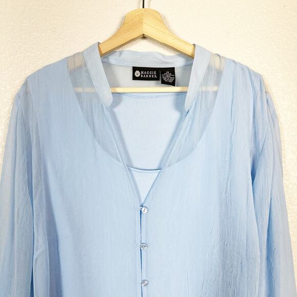 Maggie Barnes Women’s Sheer Light Blue Button Down Chiffon Blouse Size 2X - Picture 2 of 9